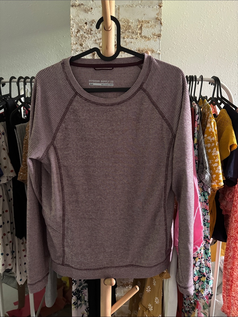 Mauve Striped Raglan Crewneck hiking/camping thermal
